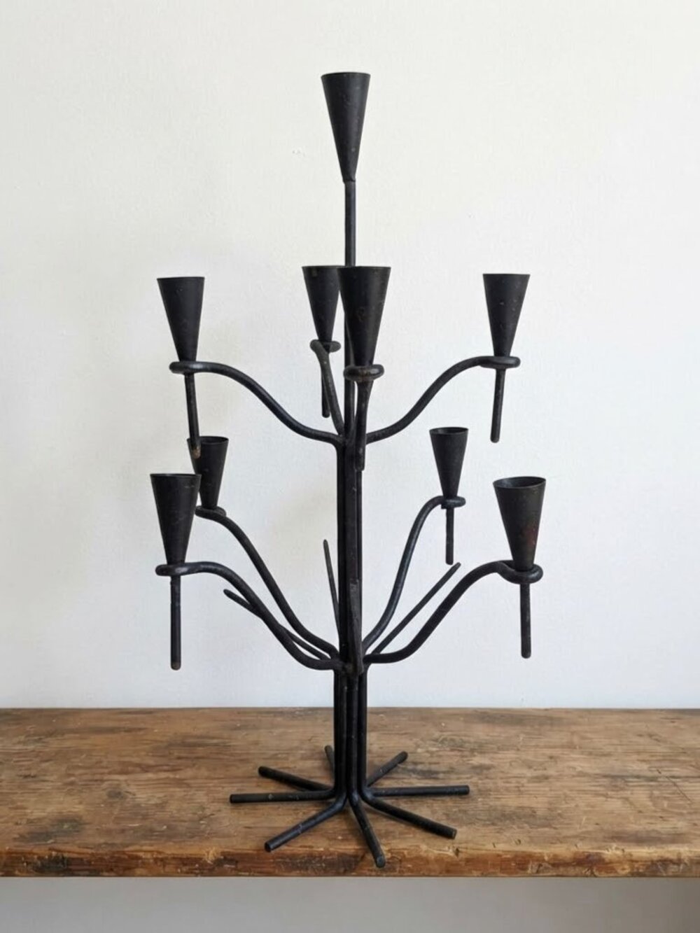 Hand Forged Iron Candelabra 9-Arm Candle Holder Industrial Farmhouse Rustic Vtg